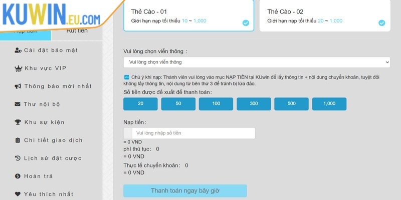 Dùng thẻ cào nạp vốn cá cược miễn phí được nhiều người lựa chọn
